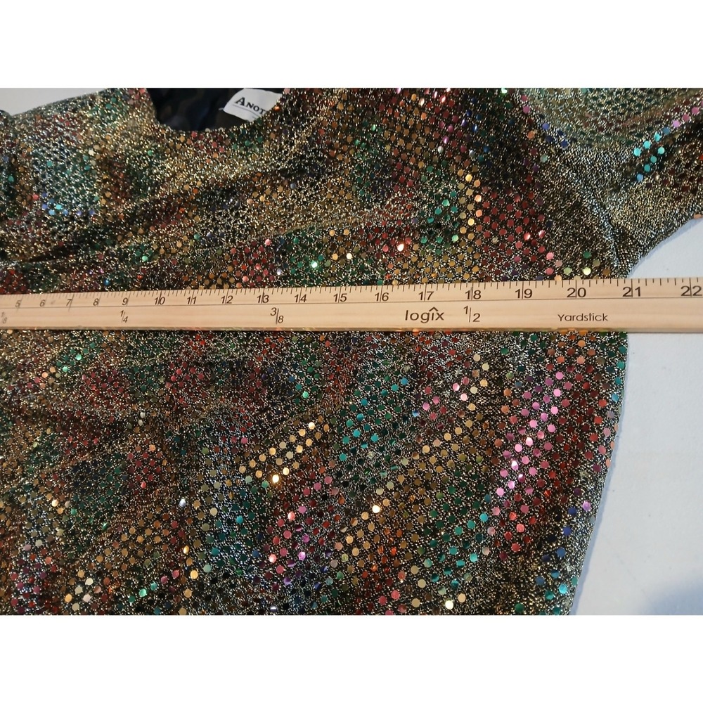 Vtg Another Thyme Medium Metallic Sequin Blouse Gold Multicolor Side Tie - READ - Picture 9 of 11